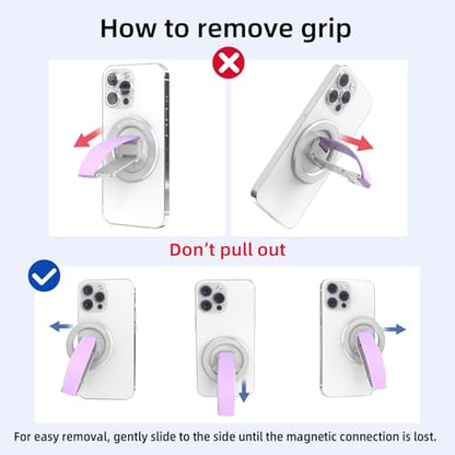 RESPECTED-BRO-Magnetic-Phone-Grip-Stand, Magnetic Phone Ring Holder Kickstand with Silicone Finger Strap, Compatibility for iPhone 17/16/15/14/13/12, Android, and More (Purple) - color: Purple