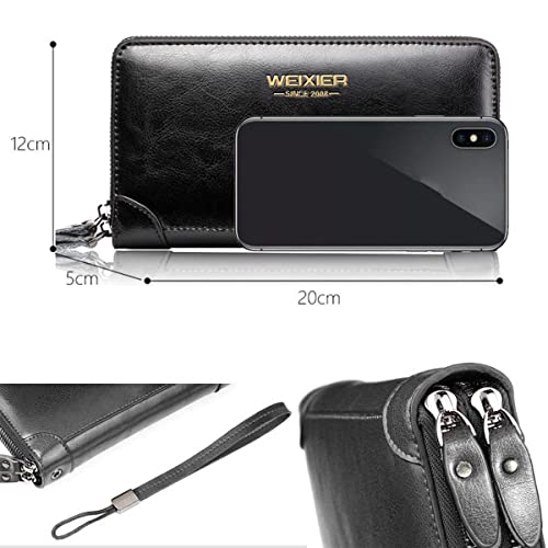 Large Wallet Clutch Long Leather Phone Purse Business Hand Clutch Bag Card Holder Travel Wallet for Men Women Father Husband - color: Double-Black