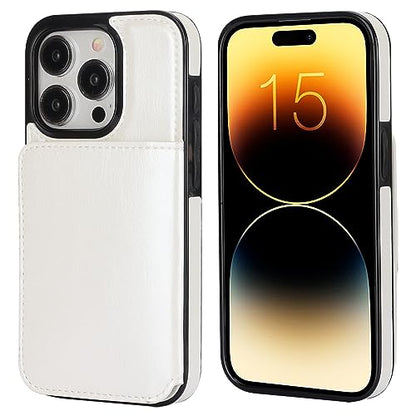 KIHUWEY Compatible with iPhone 15 Pro Wallet Case Credit Card Holder, Premium Leather Kickstand Flip Hidden Magnetic Clasp Durable Shockproof Protective Cover for iPhone 15 Pro 6.1 inch (White) - color: White