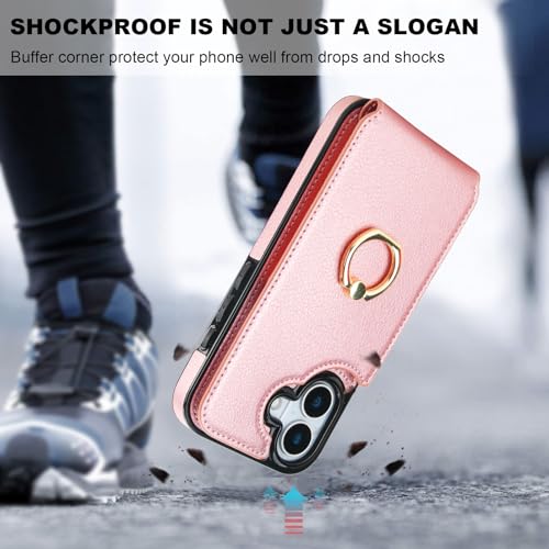 Folosu for iPhone 17 Case Wallet with Card Holder,Finger Ring Cover Rosegold - color: Rose Gold