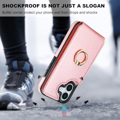 Folosu for iPhone 17 Case Wallet with Card Holder,Finger Ring Cover Rosegold - color: Rose Gold
