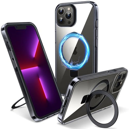 Magnetic Case for iPhone 13 Pro - [Built-in Invisible Stand] [Compatible with MagSafe] [Military Grade Drop Protection] Anti-Yellowing Hard Back Silicone Edge Cover, 6.1", Clear Black - color: Clear Black, size: iPhone 13 Pro 6.1''