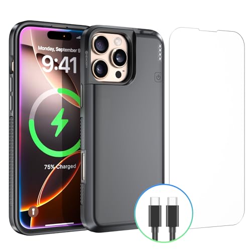 NEWDERY Battery Case for iPhone 16 pro USB C Portable Power Bank 5000mAh | Portable Protective,CarPlay, Sync-Data Supported, Rechargeable,Fast Charger Case,6.3", Black - size: iPhone 16 Pro-5000mAh