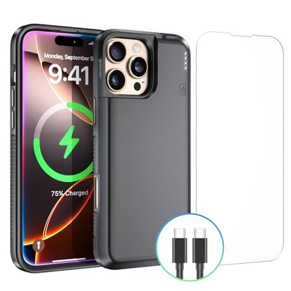 NEWDERY Battery Case for iPhone 16 pro USB C Portable Power Bank 5000mAh | Portable Protective,CarPlay, Sync-Data Supported, Rechargeable,Fast Charger Case,6.3", Black - size: iPhone 16 Pro-5000mAh
