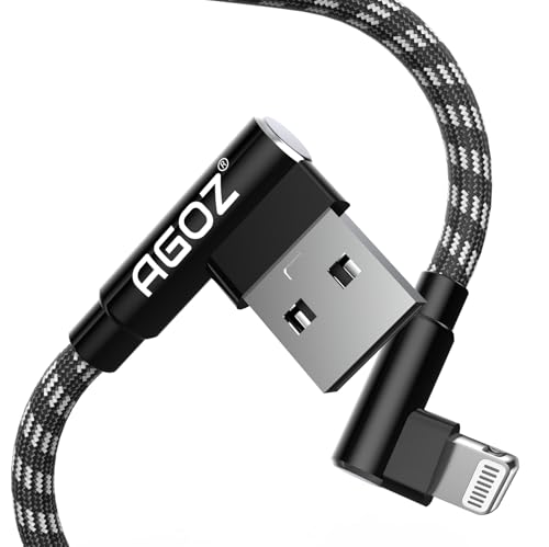 AGOZ 4FT Apple MFI Certified Lightning iPhone Cable, 90° Right Angle, Fast Charger Cord Compatible with iPhone 14, 13, 12 Pro max, iPhone SE, iPhone 11 PRO MAX, iPhone Xs MAX XR XS, iPhone 8 7 6S 6 5