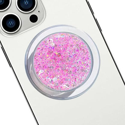 Magnetic Retractable Phone Stand, Phone Grip, Suitable for Round Foldable Phones and Tablet Accessories - Transparent Shine(Pink) - color: pink