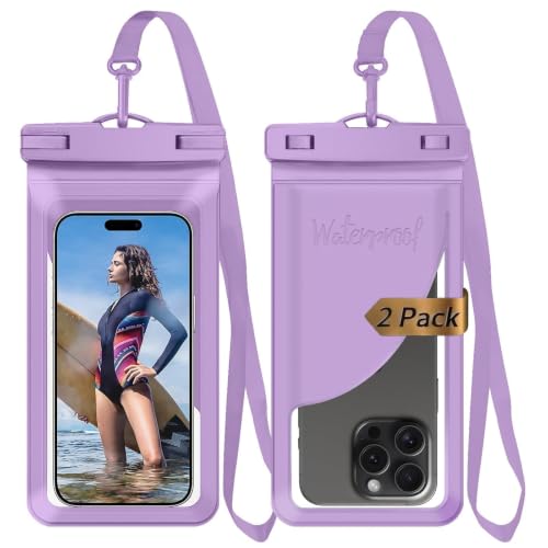 2 Waterproof Phone Pouch for iPhone 17 16 Pro Max IPX8 Purple-8.3 | Card Pocket, Lightweight, Large Cellphone Dry Bag, IPX8 Rated, Beach Essential, Cruise Ship, 2 Pack, 8.3 inch - color: B6-Purple-2 pack