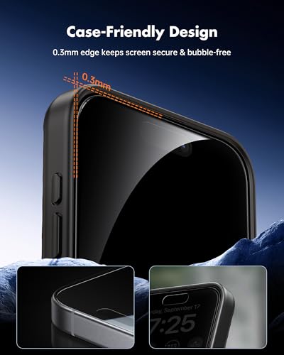 UNBREAKcable iPhone 15 Pro Privacy Screen Protector 2-Pack, Upgraded Dual-Tempered Glass + 2 Camera Lens Protectors, 25° Anti-Spy, Military-Grade 9H+, HD Clear, Anti-Fingerprint, 6.1 Inch - size: iPhone 15 Pro
