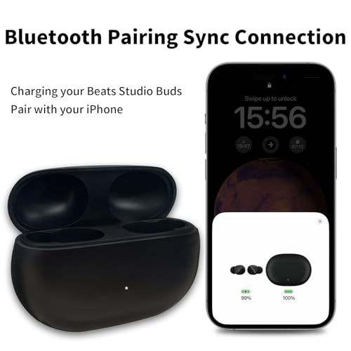 Charging Case Replacement Compatible for Beats Studio Buds Wireless Earbuds (Not Include Earbud) Type-C Protective Case (Black) Bluetooth Pairing Sync Button