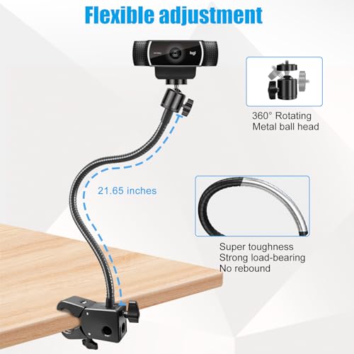 Webcam Stand, Webcam Mount Gooseneck Arm with Phone Holder Web Camera Stand Desk Mount Clip Clamp for Logitech Webcams C922 C930e C920S C920 C615 C960 C920x BRIO 4K NexiGo N60 and More - size: 21 INCH