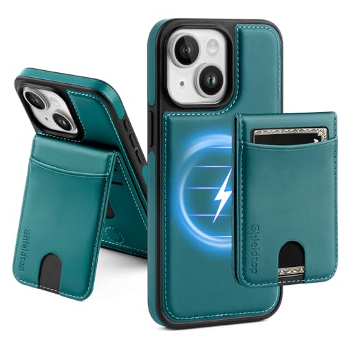Shieldtop Compatible with MagSafe iPhone 14 Wallet Case,Blue Green | 2 in 1 Detachable Magnetic,Credit Card Holder Slots,RFID Blocking,PU Leather,Kickstand,Flip Folio Phone Cover for Men & Women - color: Blue Green, size: iPhone 14 6.1"