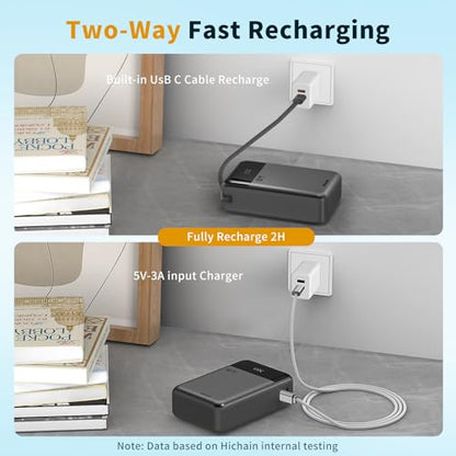 Hichain Laptop Power Bank 65W 20000mAh with Built-in USB-C Cable - color: Black