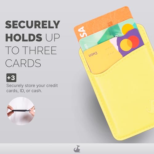 Wallaroo Premium Leather Cell Phone Wallet Stick On - Phone Wallet and Card Holder for Women and Men - Durable with Non-Slip Lining Secures Up to 3 Cards - color: Yellow Leather