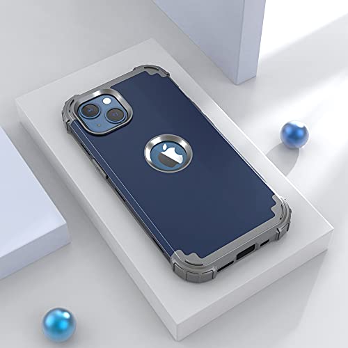 IDweel for iPhone 15 Case with Screen Protector,Luxury 3 in 1 Shockproof Slim Fit Hybrid Heavy Duty Protection Glitter Hard PC Cover Soft Silicone Bumper Full Body Case,Dark Blue/Grey - color: Dark Blue/Grey