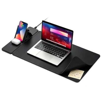 15W Wireless Charging Mouse Pad 31.5"x15.75", Double-Sided Faux Leather - color: Folding-Black