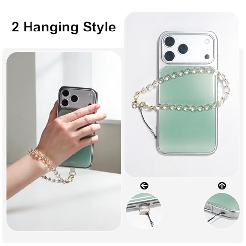 TEAMOLA Natural Stone Phone Charm - Crystal Phone Beaded Wrist Strap - color: Clear