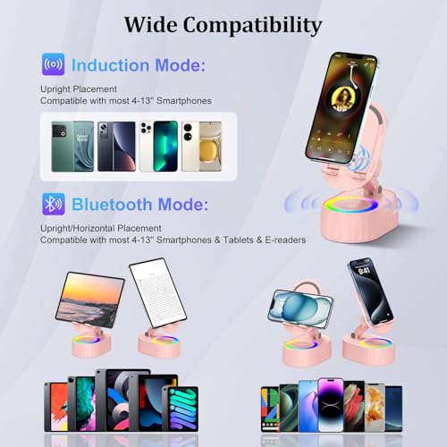 AKLLCCR Wireless Induction Bluetooth Speaker 5in1 Phone Holder Speaker - color: Pink