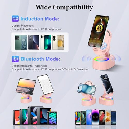 AKLLCCR Wireless Induction Bluetooth Speaker 5in1 Phone Holder Speaker - color: Pink