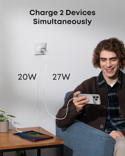 Anker Nano Phone Charger,47W Max 2-Port GaN Fast Charger USB C - color: white, size: 2.36 x 3.94 x 2.36 inche