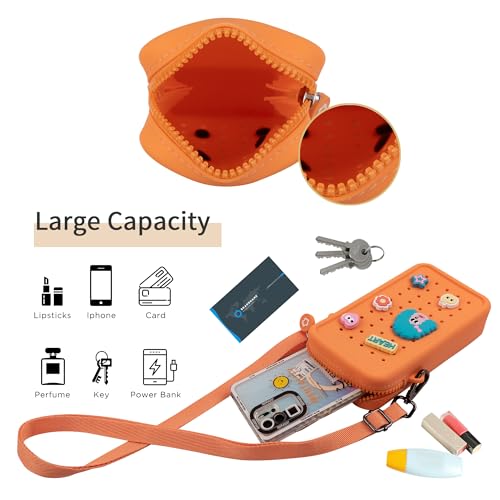 Candy Small Crossbody Bag with Charms, Beaded Phone Wrist Strap Bundle, Cellphone Purse and Hands-Free Wristlet Bracelet (Orange) - color: Orange