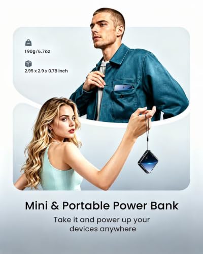 Mini Portable Charger for iWatch 12000mAh, Power Bank with Built-in Cables - color: Shiny Black