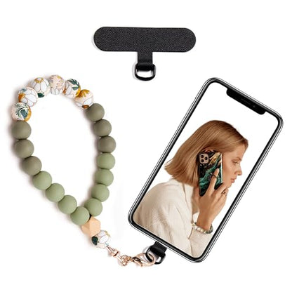 Silicone Beaded Phone Wrist Strap for Women, Elastic Wristlet - color: Light Green