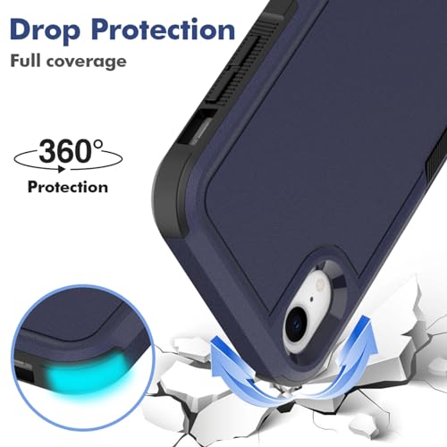 for iPhone XR Case: Dual Layer Protective Heavy Duty Cell Phone Case Shockproof Rugged Bumper Tough with Screen Protector - 16ft Military Grade Drop Tested for Appple iPhone XR (6.1 inch), Blue - color: Navy Blue (PC) + Black (TPU)