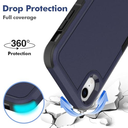 for iPhone XR Case: Dual Layer Protective Heavy Duty Cell Phone Case Shockproof Rugged Bumper Tough with Screen Protector - 16ft Military Grade Drop Tested for Appple iPhone XR (6.1 inch), Blue - color: Navy Blue (PC) + Black (TPU)