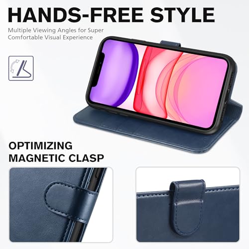 TUCCH Wallet Case for iPhone 11 (6.1") 2019, 3 Card Slots, Dark Blue | RFID Blocking, Viewing Stand, Shockproof TPU Shell, PU Leather, Magnetic Closure, Protective Folio Flip Cover - color: Dark Blue