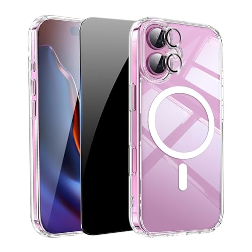 Clear Phone Case for iPhone 17 Case Magnetic with Privacy Screen Protector + Lens Protector [Anti-Yellowing] Rugged Shockproof Protective Bumper Case 6.3" 2025 Transparent - color: Clear magnetic, size: iphone 17