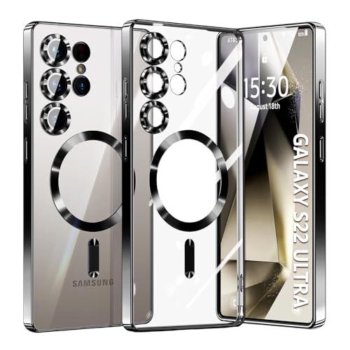 Hurgoer for Samsung Galaxy S22 Ultra Case.Soft TPU Electroplated Frame Cover with Clear Back.Drop Tested Protective Full Body Case.Thin Light Slim【Not Magsafe】 (Black, S22 Ultra) - color: Black, size: S22 Ultra