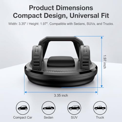 Car Phone Holder Mount, Car Dashboard Phone Holder, Anti-Slip Waterproof Navigation Mount with Wider Silicone Base, Rotatable One-Hand Operation Bracket, Universal for Most Phones (Black)