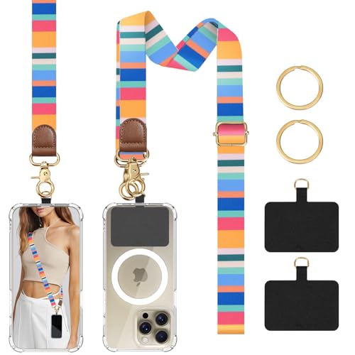 TiMOVO Phone Lanyard Crossbody Wrist Strap, Adjustable Anti-Theft Strap for Smartphone Case - color: Multicolour Stripes