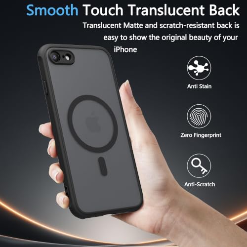 for iPhone SE 3rd & 2nd Gen & 8/7 Case [Compatible with Magsafe] Translucent Matte Phone Cover, [10 FT Military Grade Drop Protection] Slim Durable (Black Magnetic, iPhone SE2/SE3/8/7) - color: Black Magnetic, size: iPhone SE2/SE3/8/7