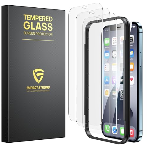 ImpactStrong 3-Pack Shatterproof Tempered Glass Screen Protector for iPhone 12 Pro Max [Easy Installation Frame] [Bubble Free] [9H Hardness] [Full Coverage] Case Friendly, 6.7 Inch - size: iPhone 12 Pro Max