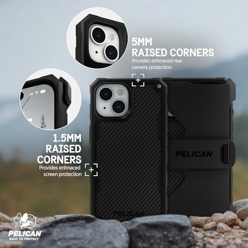 Pelican Shield Series - iPhone 17e / 16e / 15/14 / 13 Case 6.1" [MagSafe] [21ft Military Grade Drop Protection] Rugged, Magnetic Case Kevlar Cover with Belt Clip Holster Kickstand - Black