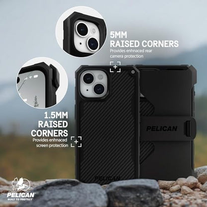Pelican Shield Series - iPhone 17e / 16e / 15/14 / 13 Case 6.1" [MagSafe] [21ft Military Grade Drop Protection] Rugged, Magnetic Case Kevlar Cover with Belt Clip Holster Kickstand - Black