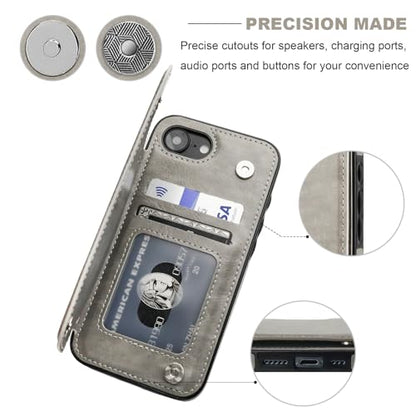 ONETOP for iPhone 17e/16e Wallet Case with Credit Card Holder,Gray | Kickstand,ID/Cash Holder,Case Wallet with Card Slots,Double Magnetic Clasp,Durable PU Leather Shockproof Cover for Women Men - color: Gray