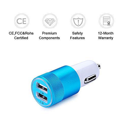 Car Charger, Sicodo 3.4A 2 Pack USB Smart Port Charger - color: Blue