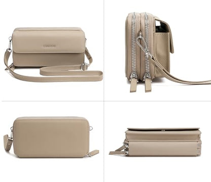 RFID Crossbody Wallet Wristlet Purse with Phone Pocket For Women Vegan Leather - color: Zb-saffiano Khaki