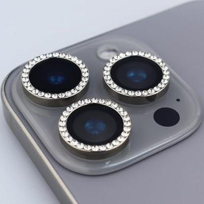 BONVAN for iPhone 15 Pro/Pro Max/14 Pro/ProMax Camera Lens Protector - Bling Glitter Diamond Metal Crystal Tempered Glass Screen Accessories Rhinestones Lens Cover (Grey) - color: Grey