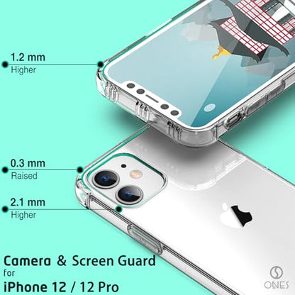 ONES for iPhone 12/12 Pro Case Clear Slim Soft TPU Silicone Cover Military Drop Protective Thin Phone Bumper Case with Shockproof Airbags, Yellowing Resistant, Transparent - color: HD High Transparency, size: iPhone 12Pro / 12