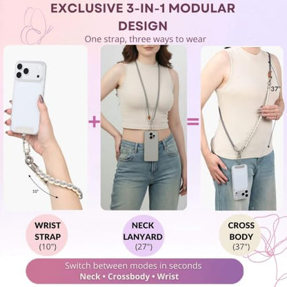 3-in-1 Crossbody Phone Lanyard, Cellphone Wrist Strap, Neck Holder for Travel, Dog Walking Accessories Anti-Theft - color: Gray