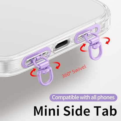 saxsion Side-Mount Phone Tether Tab, Metal Lanyard Patch, 360° Swivel Clip, 304 Stainless Steel, Won't Block Charging Port - color: Lilac