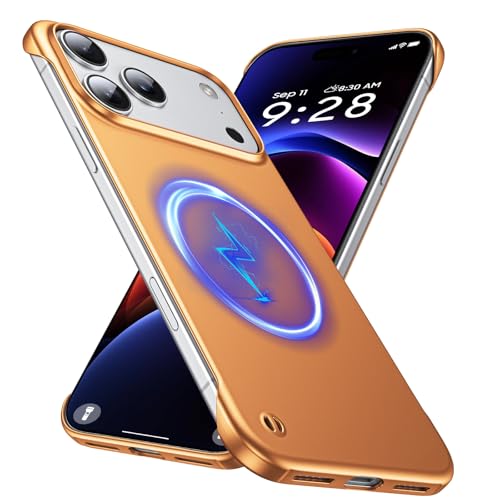 GRECAZO Magnetic Frosted Frameless Case for iPhone 17 Pro Max, Orange | Compatible with MagSafe, Metallic Finish, Hard PC Cover, Ultra Thin Lightweight Minimalist Borderless, Slim Fit, 6.9-Inch - color: Orange, size: iPhone 17 Pro Max