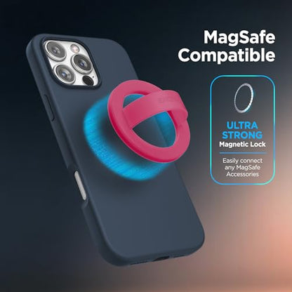 Encased Magnetic Phone Grip Holder (Compatible with MagSafe) Thin Silicone Finger Loop Ring for iPhone (Dark Pink) - color: Dark Pink