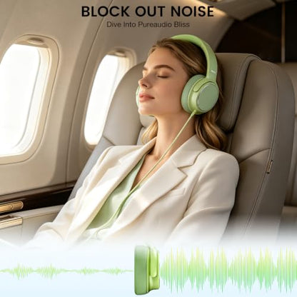 USB C Wired Over-Ear Headphones with Microphone - color: Grass Green
