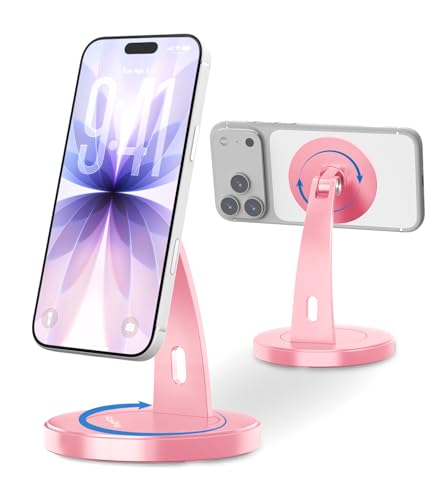 Aoviho Magnetic Phone Stand for Desk, 360° Rotating Phone Holder,Rose Gold - color: Rose Gold