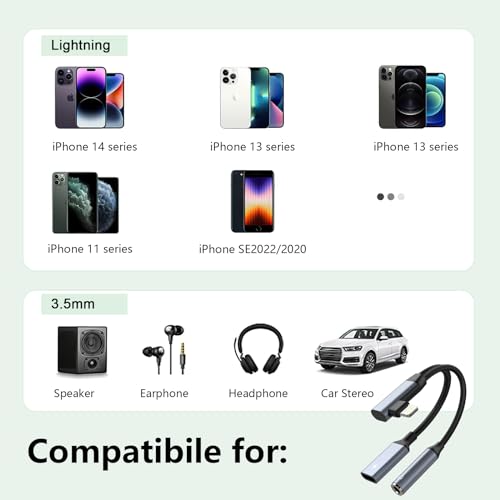 Right Angle 2-in-1 Lightning to 3.5mm Audio Aux Jack Headphone + Charge Cable Adapter iPhone,90 Degree Earphone Converter Splitter for Music+Charge+HiFi with iPhone 14 13 12 11【Apple MFi Certified】
