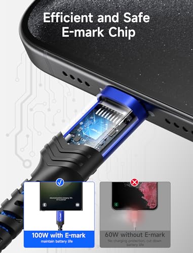 JSAUX 100W USB C to USB C Cable, 2-Pack 10FT, 5A Fast Charging, Blue - color: Blue, size: 10 ft+10 ft